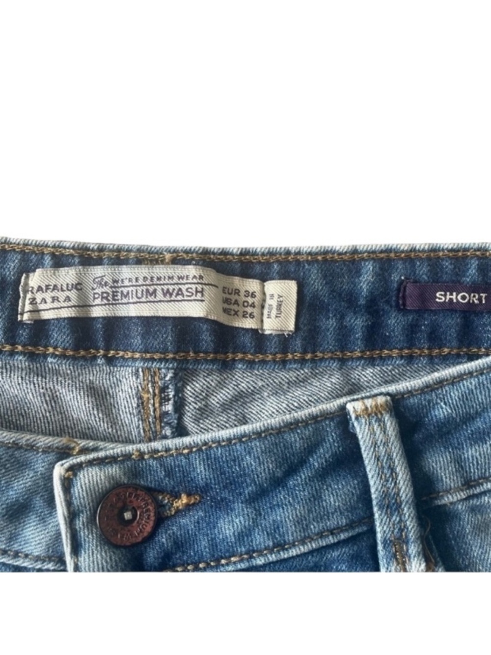 ZARA Distressed Premium Wash Denim Shorts - Picture 3 of 4